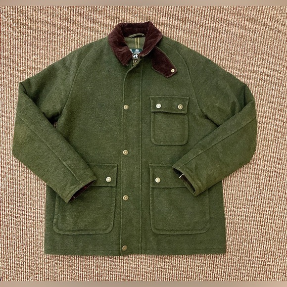 Men’s XL Green Wool BARBOUR Classic Tartan Lined Corduroy Collar Jacket - Picture 2 of 14
